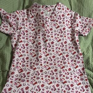 Pink Cowboy Heart and Paisley Scrub Top